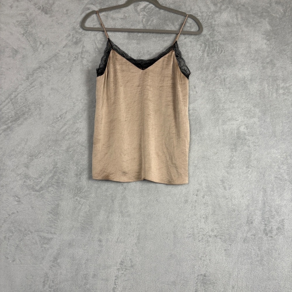 Little Moon Aritzia Lace Trim Camisole Top Tan Beige Black Lace Size M DVXB-2637